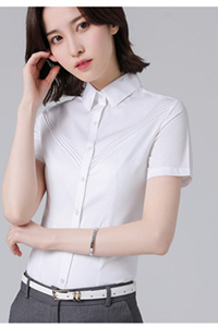 小領(lǐng)V型裝飾邊女短袖襯衫