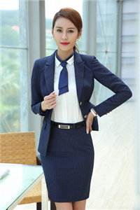 藍(lán)色條紋兩扣女西裝