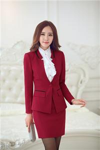 無領(lǐng)開胸紅色一扣女西裝
